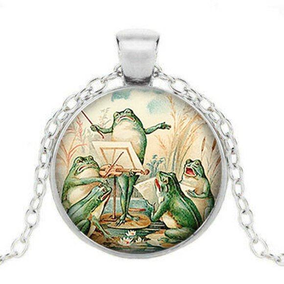 Jewelry - 💖3/$24 Jewelry sale💖 frog chorus singing whimsical frogs glass cabochon